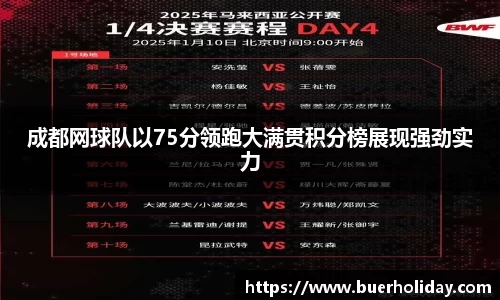 成都网球队以75分领跑大满贯积分榜展现强劲实力